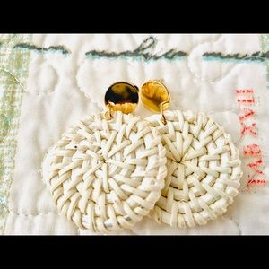 White Rattan and Gold Stud Earrings